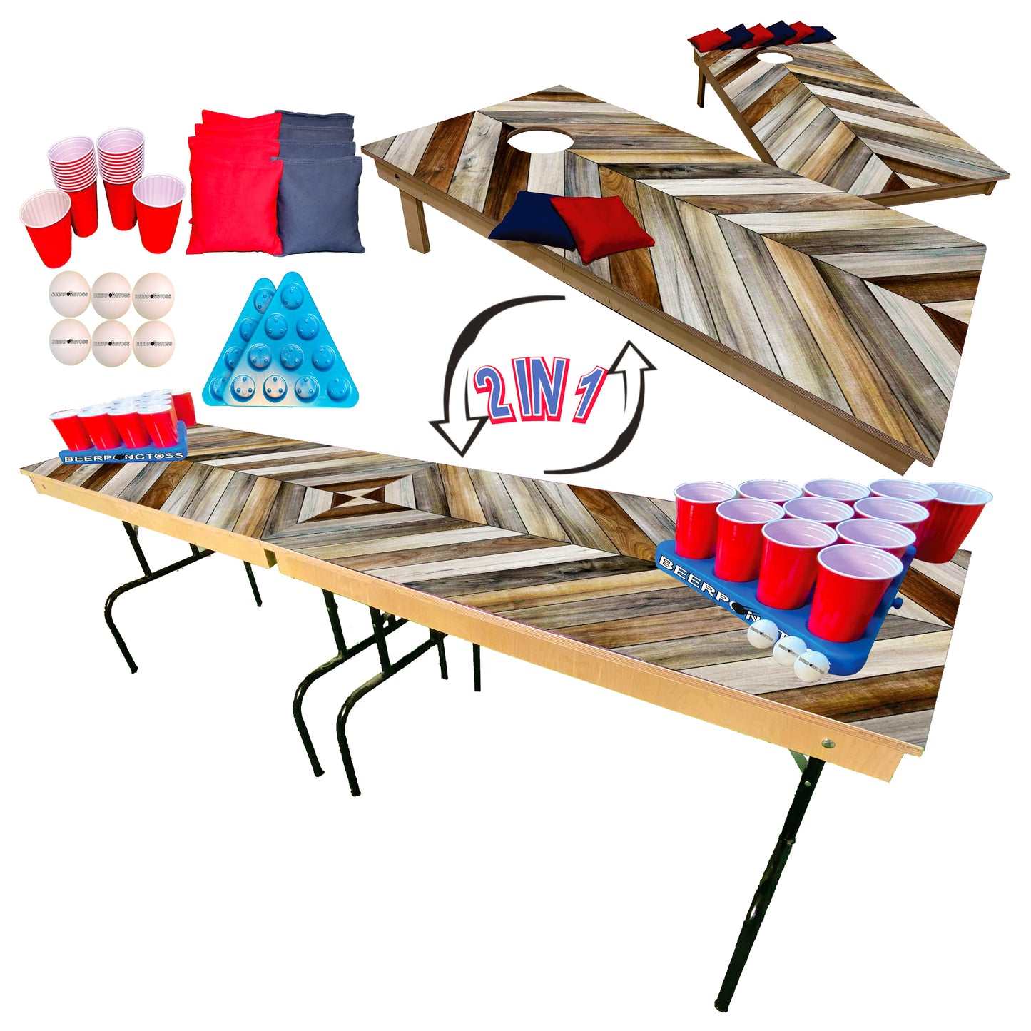 2-in-1 Cornhole & Pong Table - Arrow Grain