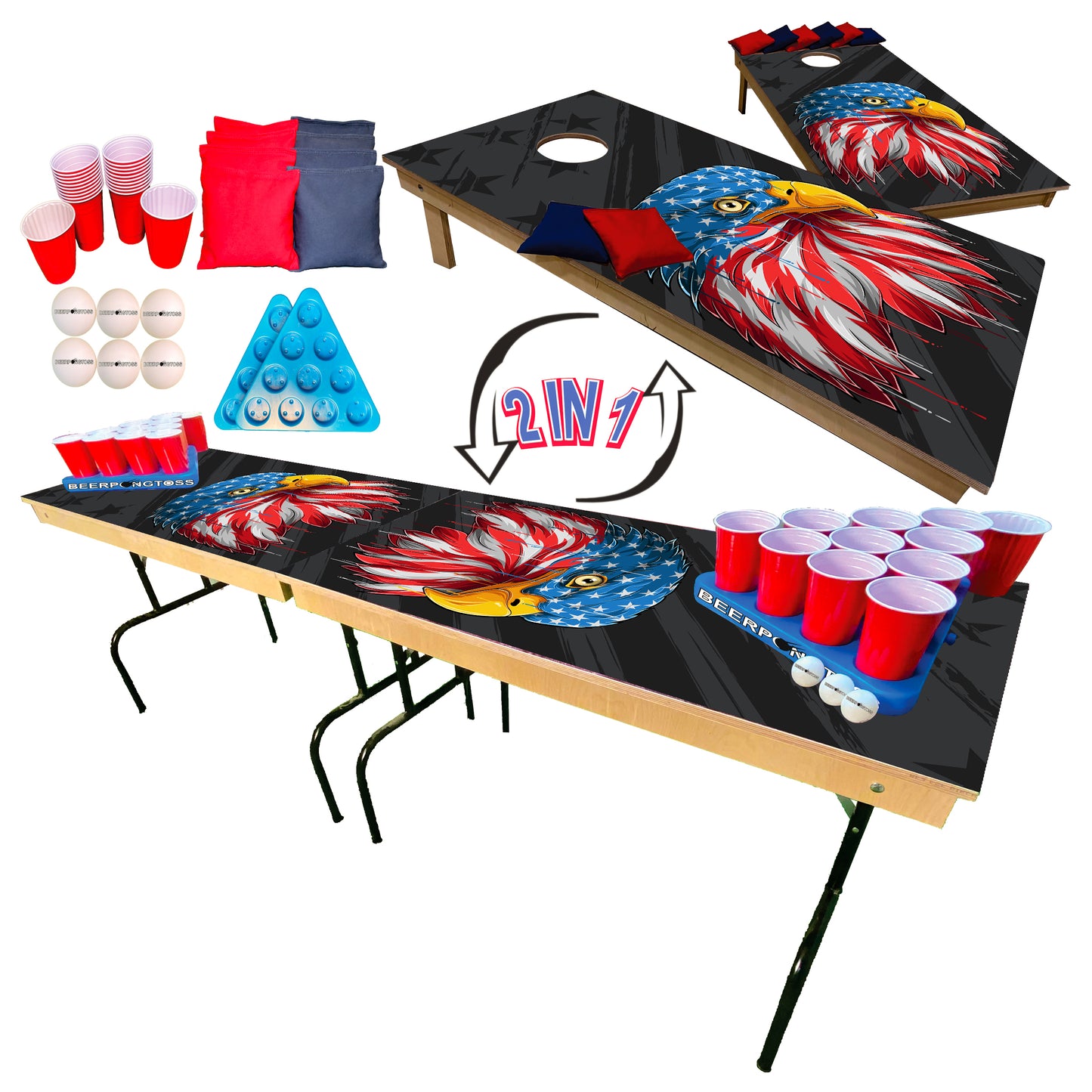 2-in-1 Cornhole & Pong Table - Drip Eagle