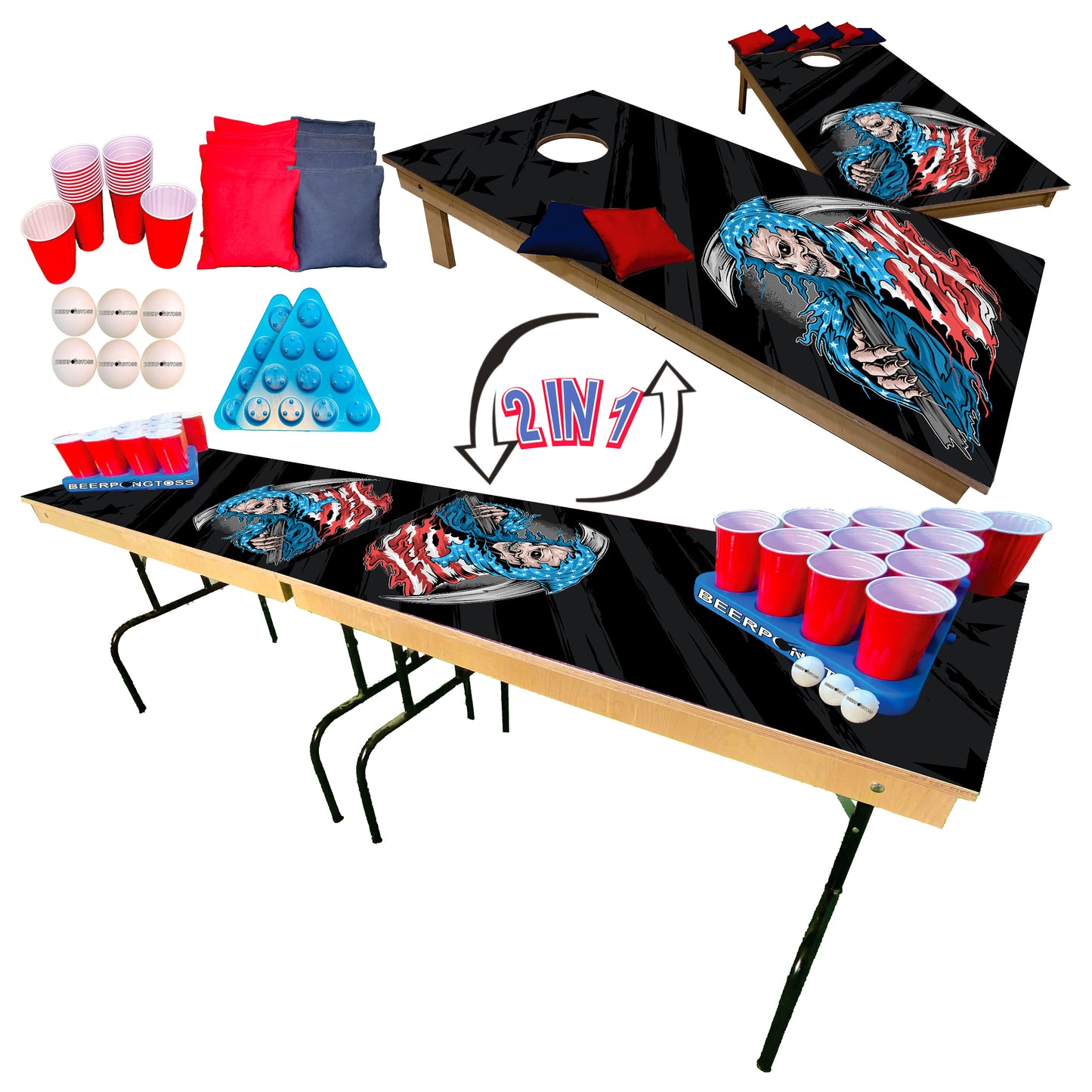 2-in-1 Cornhole & Pong Table - Reaper USA