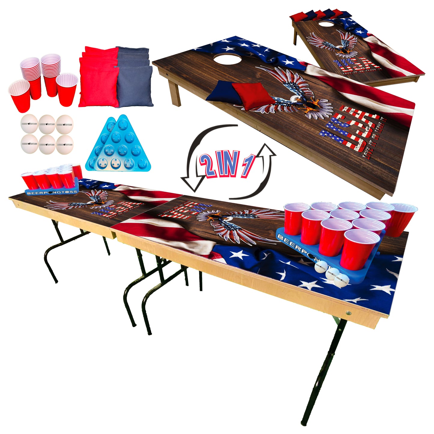 2-in-1 Cornhole & Pong Table - Love it or Leave It
