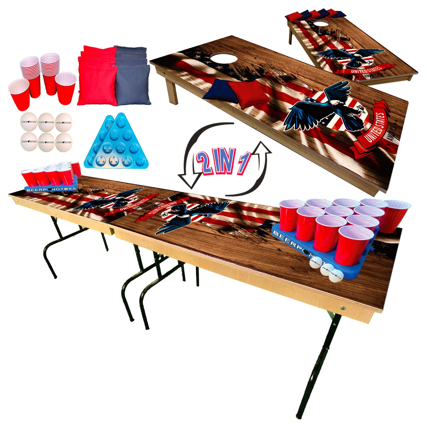 2-in-1 Cornhole & Pong Table - United States Eaglew