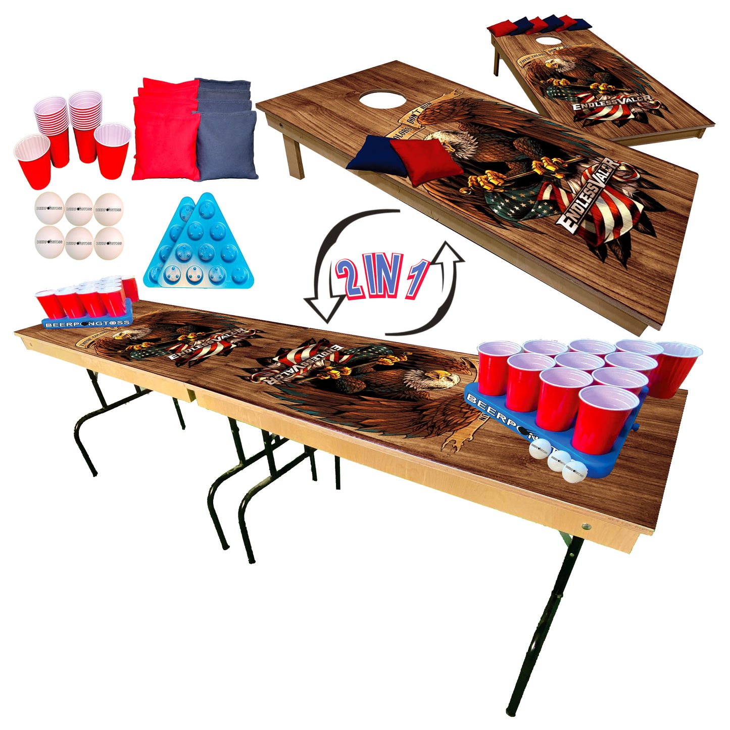 2-in-1 Cornhole & Pong Table - Endless Valor