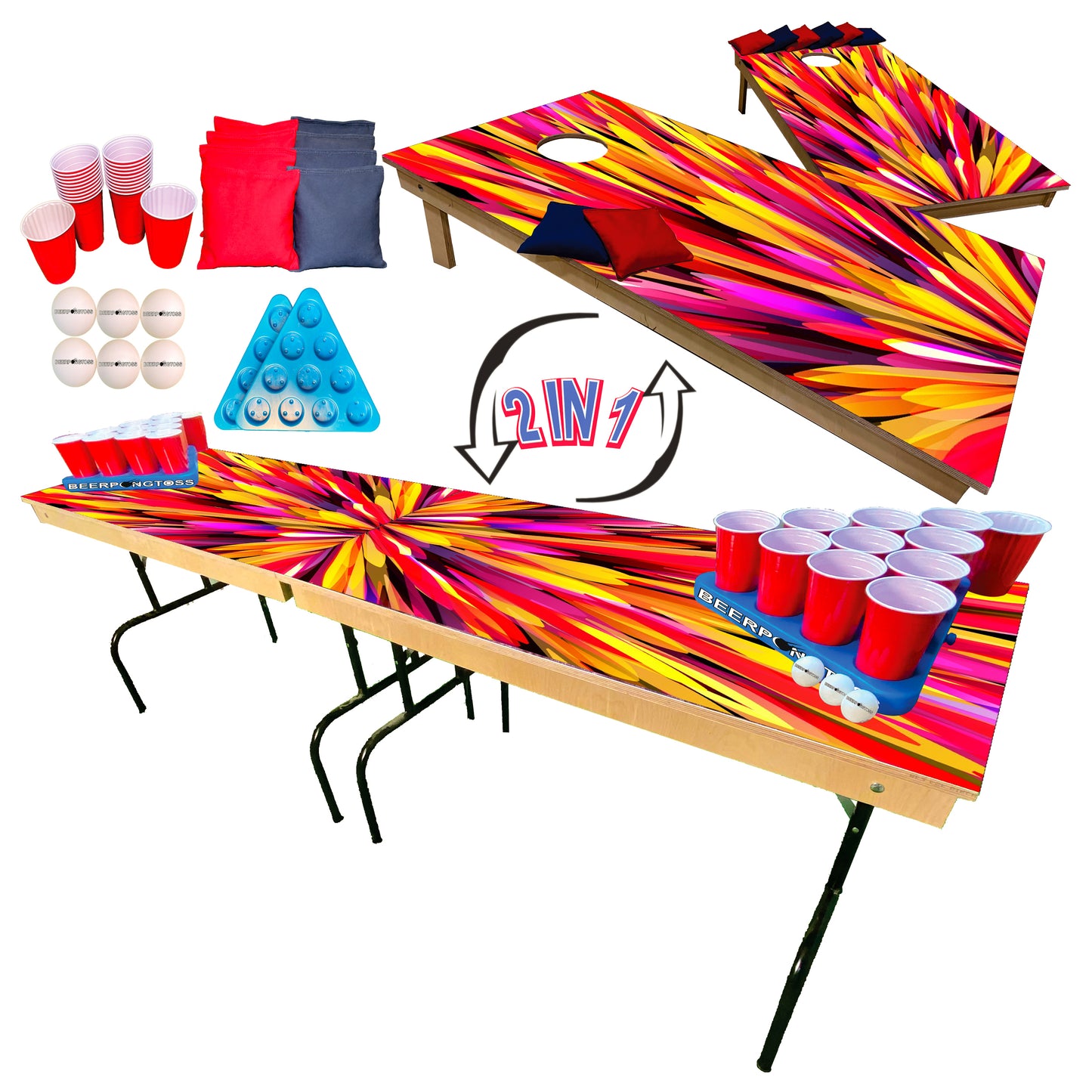 2-in-1 Cornhole & Pong Table - Art