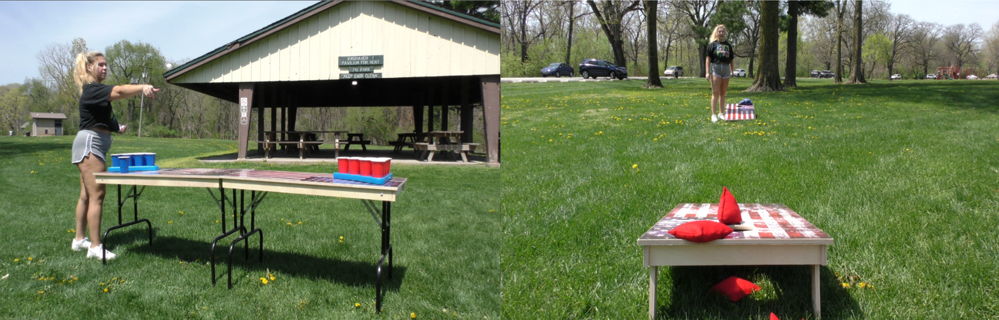 2-in-1 Cornhole & Pong Table - Wood Planks
