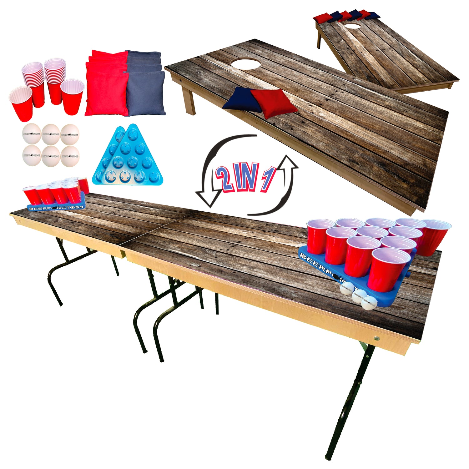 2-in-1 Cornhole & Beer Pong Invention