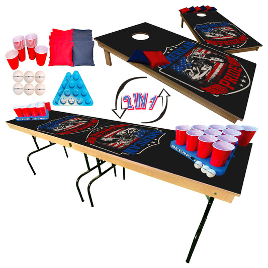 2-in-1 Cornhole & Pong Table - American Motorcycle