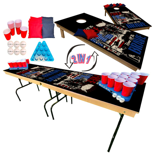 2-in-1 Cornhole & Pong Table - Home of the Brave