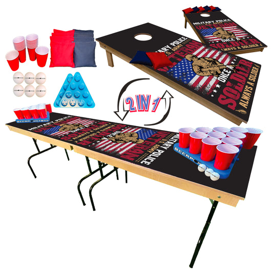 2-in-1 Cornhole & Pong Table - Soldier Always a Soldier